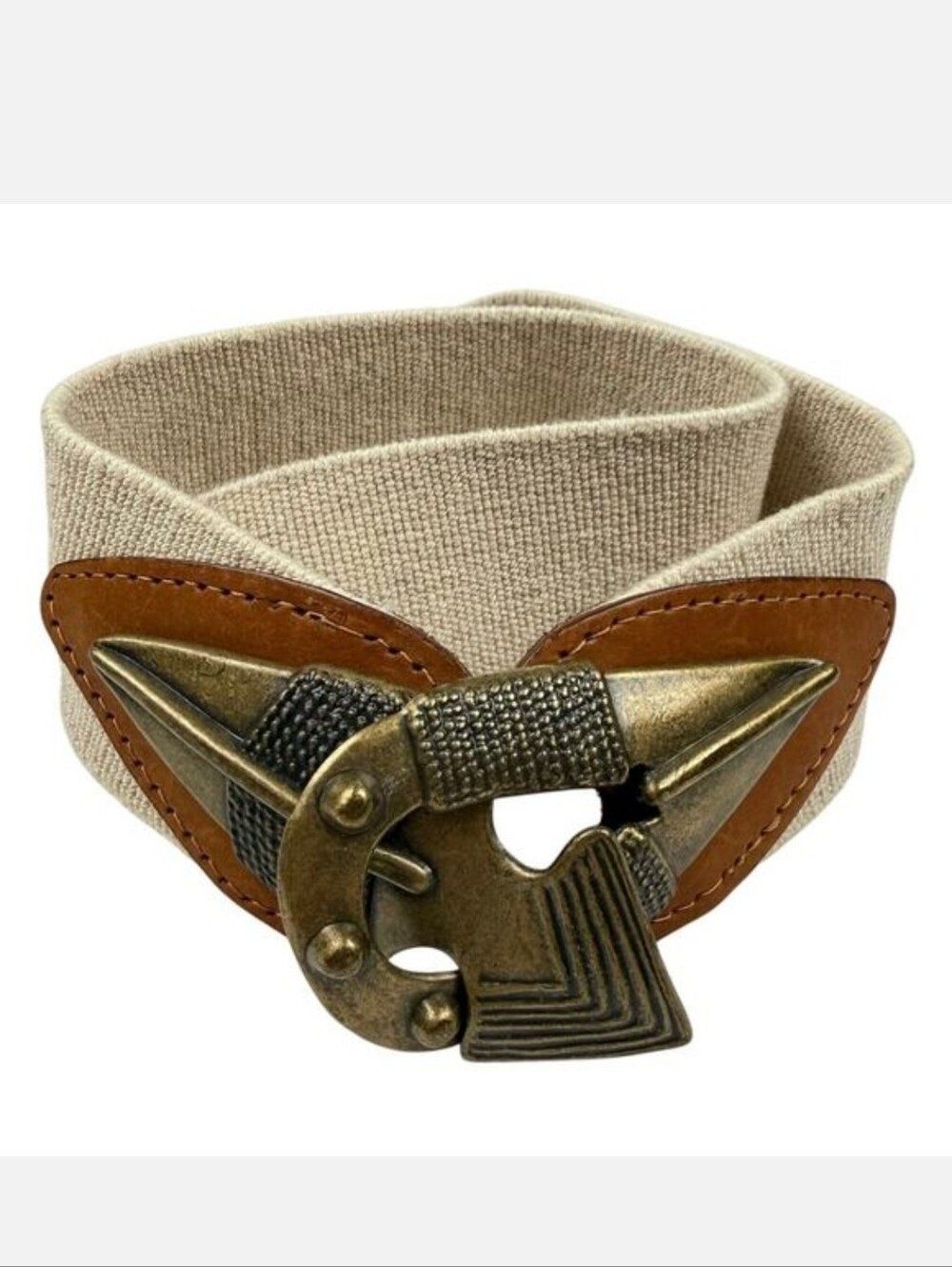 Vintage 80s Omega Brass Spear Head Leather Waist Belt women's medium made in USA